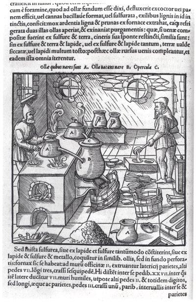Using Sulphur, från De Re Metallica av Georg Bauer (1494-1566), känd som Agricola av German School