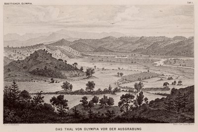 Valley of Olympia, Grekland, före arkeologiska utgrävningar (gravyr) av German School