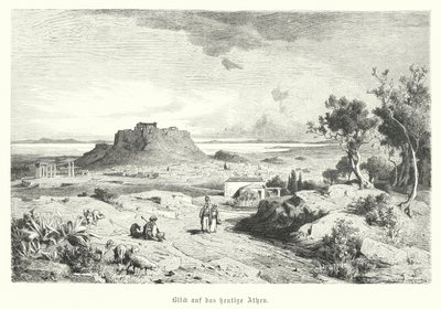 Utsikt över Aten, Grekland, sent 1800-tal (gravyr) av German School