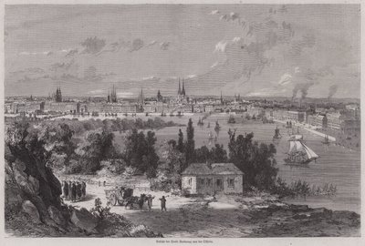 Vy över Bordeaux, Frankrike (gravyr) av German School