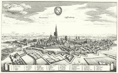 Utsikt över Strasbourg (gravyr) av German School