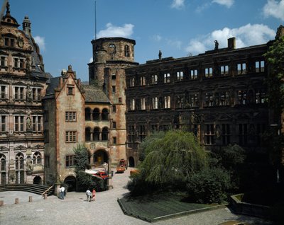 Utsikt över slottet Heidelberg, byggt på 1500-talet. Tyskland av German School