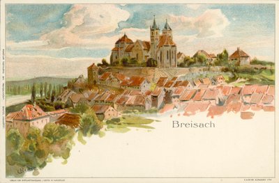 Utsikt över staden Breisach, Tyskland (chromolitho) av German School