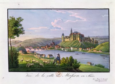 Utsikt över staden Meissen, Christian Samuel Hannemanns födelseplats (1755-1843), (färgstick) av German School