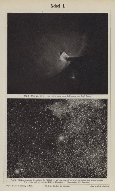Utsikt över Orionnebulosan och Vintergatan i området Deneb (gravyr) av German School
