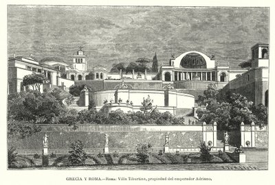 Villa av den romerske kejsaren Hadrianus, Tivoli, Italien (litho) av German School