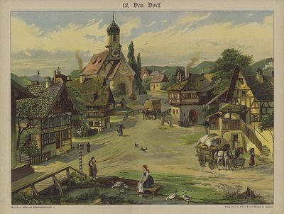 Village (färg litho) av German School