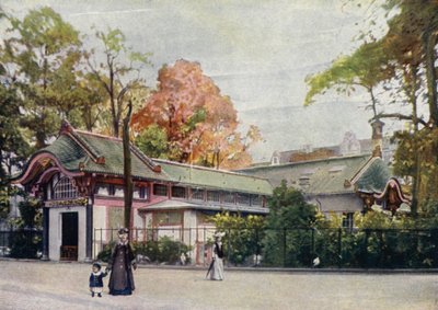 Vadarfågelhus, Berlins zoologiska trädgård, Tyskland (färg litho) av German School