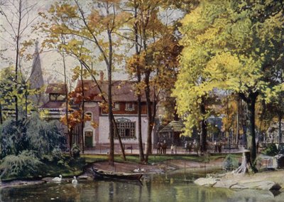 Waldschanke restaurang, Berlins zoologiska trädgård, Tyskland (färg litho) av German School