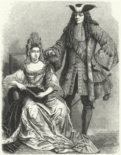 William III och Mary II, kung och drottning av England (gravyr) av German School
