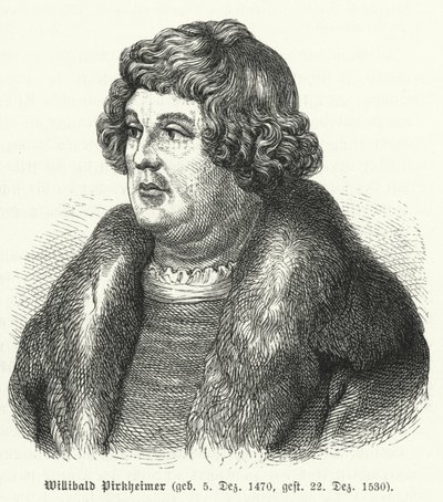 Willibald Pirckheimer, tysk renässansadvokat, författare och humanist, och vän till Albrecht Durer (gravyr) av German School