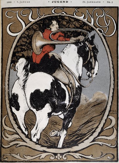 Woman Sounding the Hunting Horn - i "" Jugend"" den 7 januari av German School