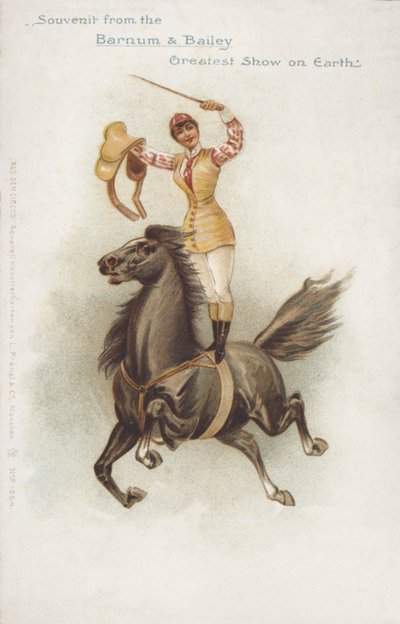 Kvinnlig ryttare på Barnum och Baileys cirkus (chromolitho) av German School