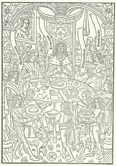 Träsnitt från den första upplagan av Lancelot du Lac, tryckt i Rouen av Jean le Bourgeois 1488 (gravyr) av German School