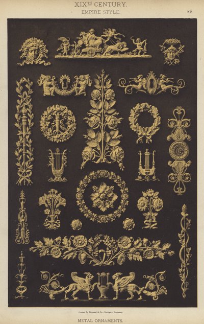 XIXth Century, Empire Style, metalldekorationer (färg litho) av German School