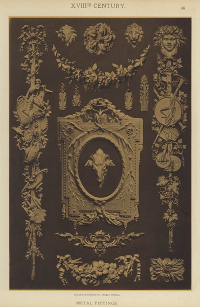 XVIIIth Century, metallbeslag (färg litho) av German School