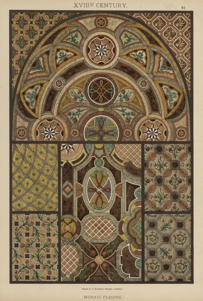 1800-talet, mosaikgolv (färg litho) av German School