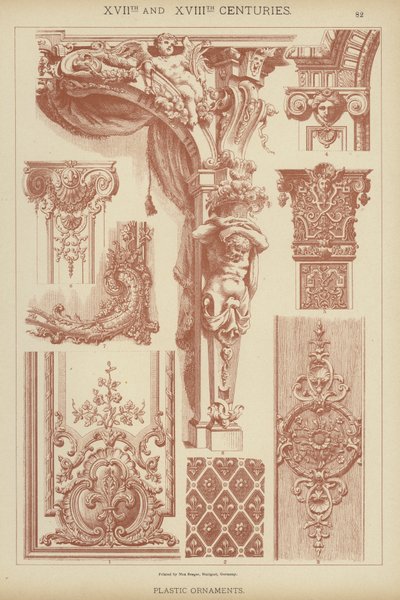 XVII:e och XVIII:e århundraden, plastdekorationer (färg litho) av German School
