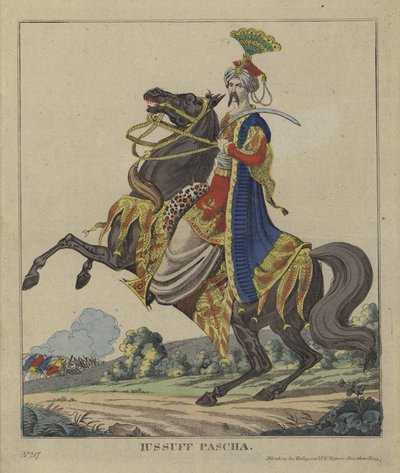 Yusuf Pasha, ottomansk general (färgad gravyr) av German School