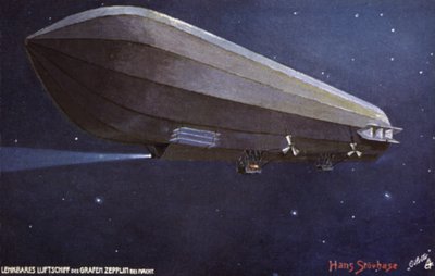 Zeppelin luftskepp som flyger på natten av German School
