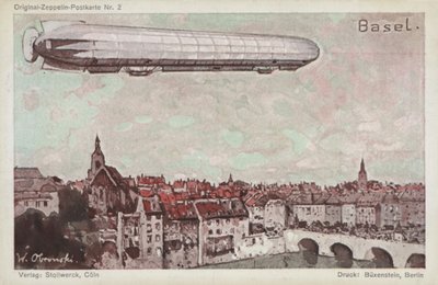 Zeppelin som flyger över Basel av German School