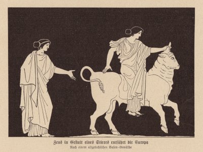 Zeus, i form av en tjur, för bort Europa (litho) av German School