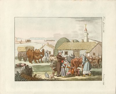 invånare på Krim (färgad gravyr) av German School