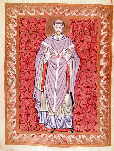 Representation av Saint Nizier av Lyon (513-573) (Nicet, Nicetius eller Nicetus) Miniatyr av Egberts Codex (Codex Egberti) av skolan i Reichenau, omkring 980 av German School