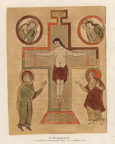 Jesu Kristi korsfästelse (färglitografi) av German School