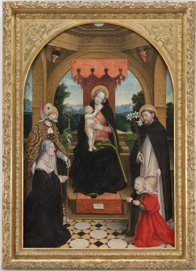 Madonna tronade med barnet mellan de heliga Abbondio och Dominic, kommissarien Ludovica Buronzo och hennes söner Peter och Jerome av Gerolamo Giovenone