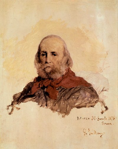Italian Unite: porträtt av Giuseppe Garibaldi (1807-1882), italiensk patriot. Verk av Gerolamo (Girolamo) Induno (1825-1890) av Gerolamo Induno