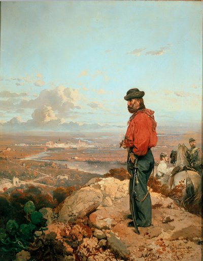 Italiensk enhet: "" Porträtt av Giuseppe Garibaldi (1807-1882) framför Capua (Capua) 1860 "" Målning av Gerolamo (Girolamo) Induno (1825-1890) 1861 Museo del Risorgimento, Milano av Gerolamo Induno