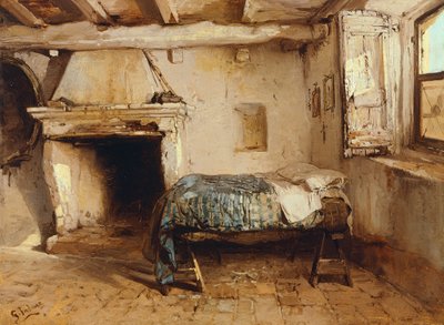 Rustik interiör, av Gerolamo Induno (1825-1890), olja på trä, 27,5 x 37,7 cm. av Gerolamo Induno