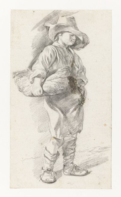 Stående ungdom i en stor hatt, med en korg under armen av Gerrit Berckheyde
