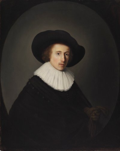 Porträtt av en man med hatt av Gerrit Dou