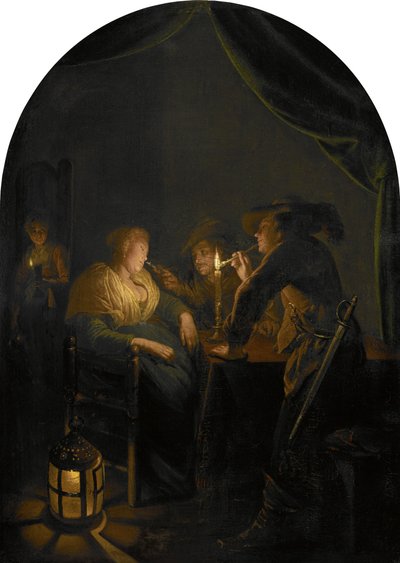 Sovande kvinna retad av två soldater av Gerrit Dou