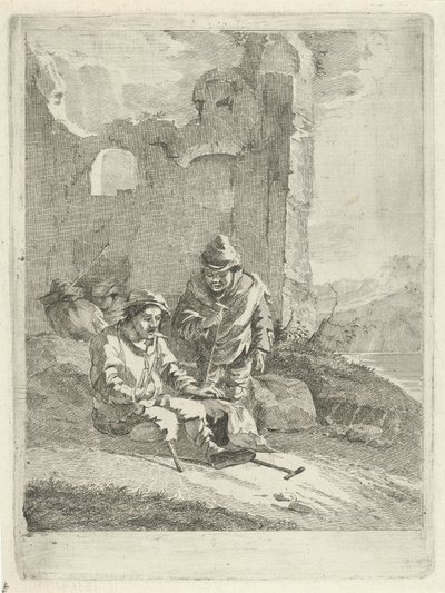 Fyra figurer vid en ruin av Gerrit Groenewegen