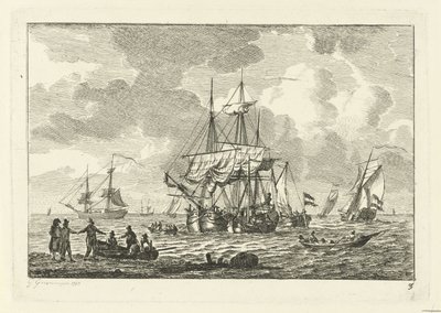 Seascape med tre-master Olika fartyg på vattnet (serietitel) av Gerrit Groenewegen