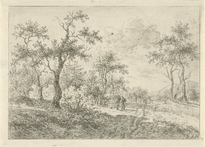 Skogbevuxen landskap med en kvinna och en pojke av Gerrit Jan Michaëlis