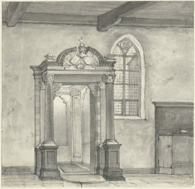 Ingång till kapellet med gravvalvet av Lords of Zandvoort, i kyrkan i Zandvoort av Gerrit Lamberts