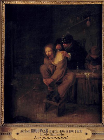 Operation (eller förband) En kirurg som tar hand om en patient. Målning av Gerrit Lundens (1622-1683) efter Adriaen Brouwer (1605/1606-1638). 1600-talet. Dämpa. 0,32x0,28 m. av Gerrit Lundens