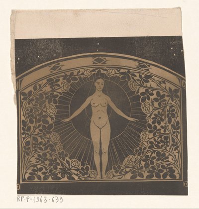Design för ramen för en kalender från 1901 med en kvinna och blommor av Gerrit Willem Dijsselhof