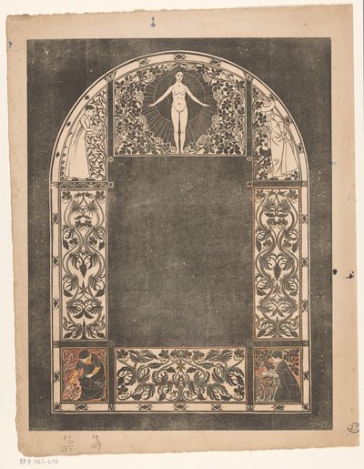 Design för en kalenderram för 1901 med kvinnor och blommor av Gerrit Willem Dijsselhof