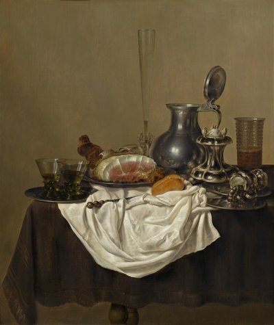Stilleben med skinka, 1650. av Gerrit Willemsz. Heda