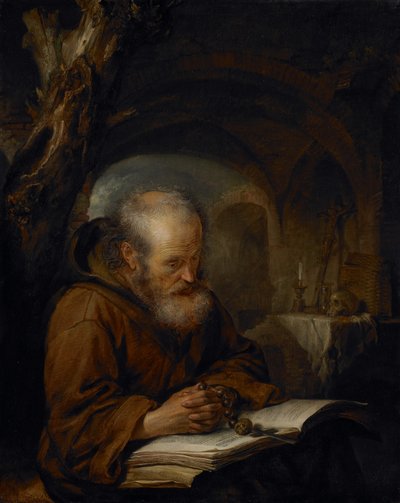 En eremit ber, 1670 av Gerrit Dou