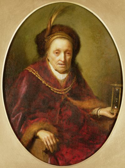 En gammal kvinna med ett timglas av Gerrit Dou