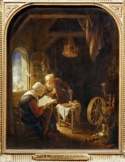 Att läsa Bibeln eller Anne och Tobias... av Gerrit or Gerard Dou