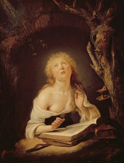 Den Hellige Jomfru (olie på egetræspanel) sved av Gerrit Dou