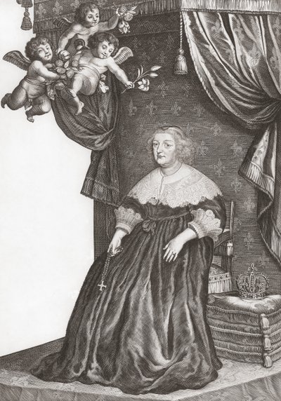 Marie de Medici, Frankrikes drottning. Porträtt (tryck) av Gerrit van (after) Honthorst