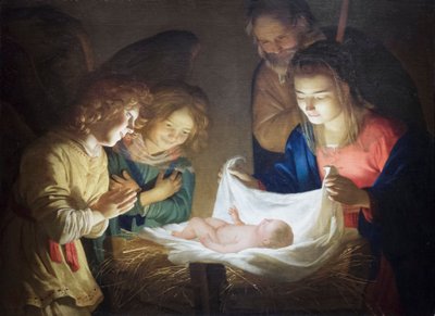 Tillbedjan av barnet av Gerrit van Honthorst